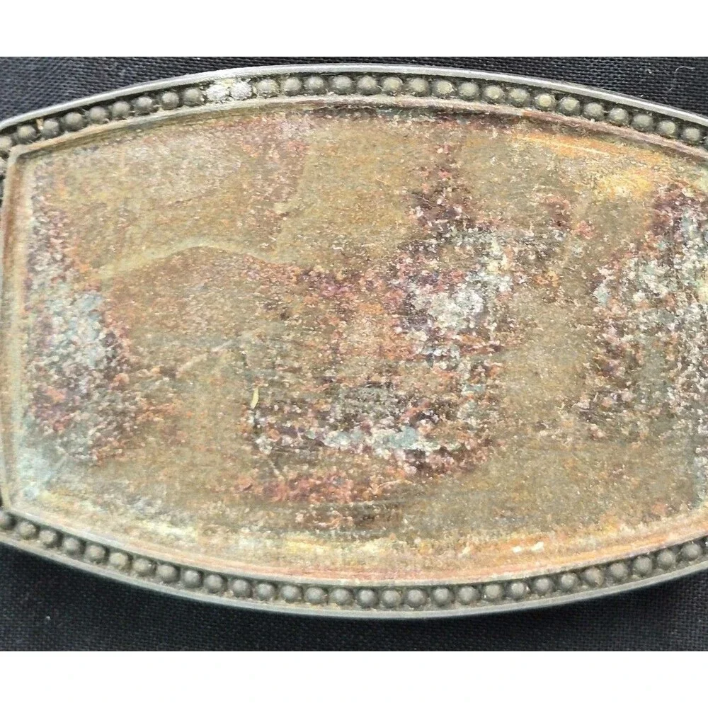 Vtg Southwestern Style Tooled Leather Inlay Belt Buckle Alumaline 4108